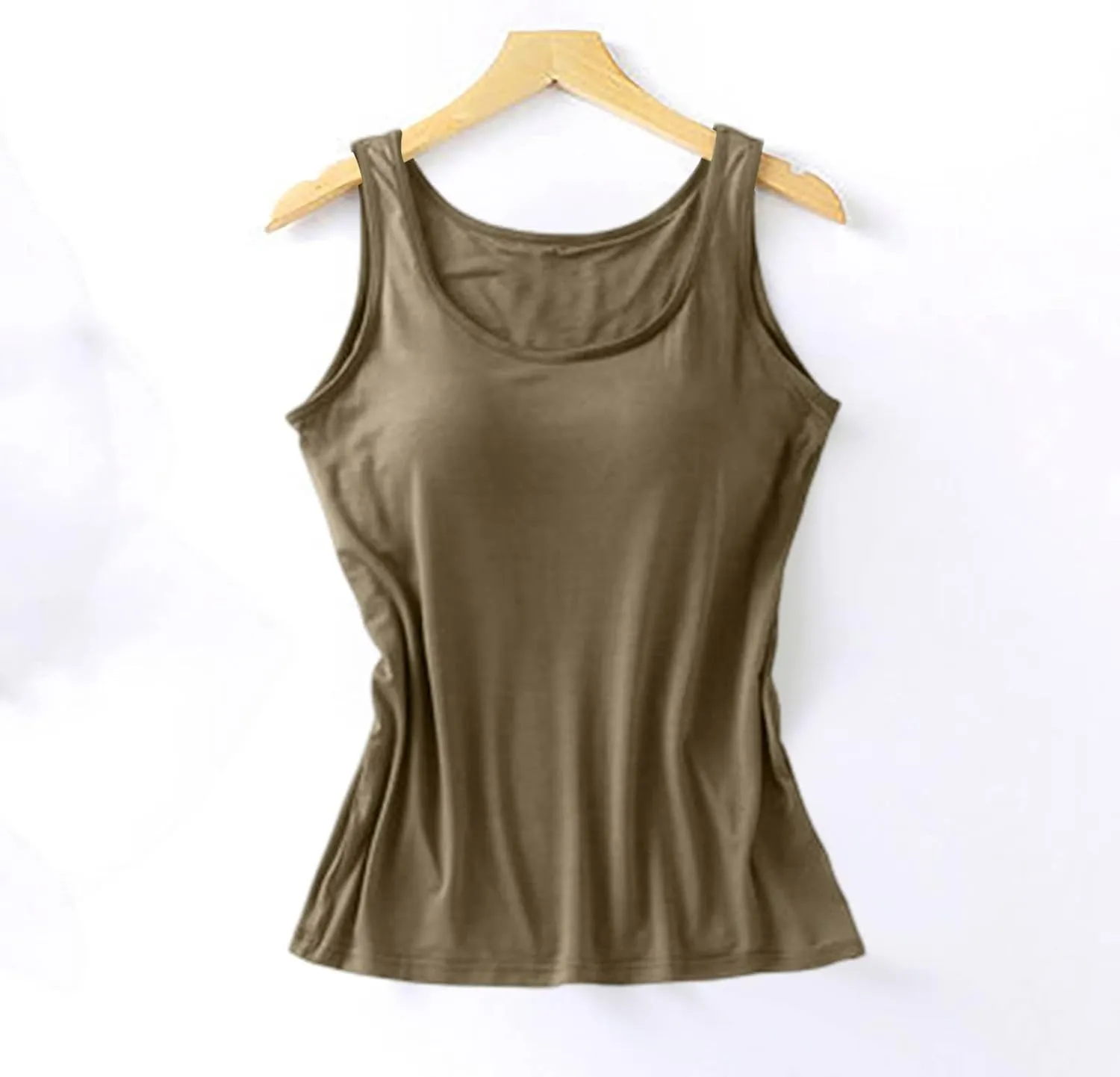 Womens Modal Built-in Bra Summer Basic Padded Yoga Shirt Shelf Bras Workout Camisole Casual Modal Undershirt