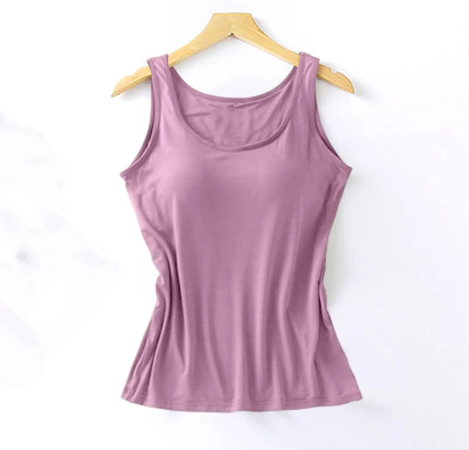 Womens Modal Built-in Bra Summer Basic Padded Yoga Shirt Shelf Bras Workout Camisole Casual Modal Undershirt