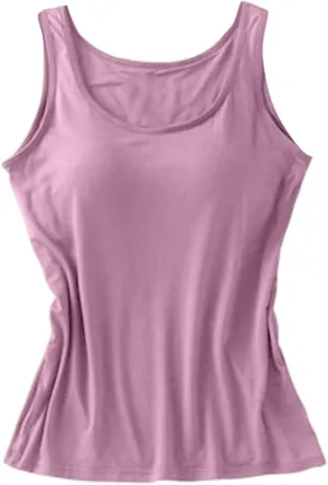 Womens Modal Built-in Bra Summer Basic Padded Yoga Shirt Shelf Bras Workout Camisole Casual Modal Undershirt
