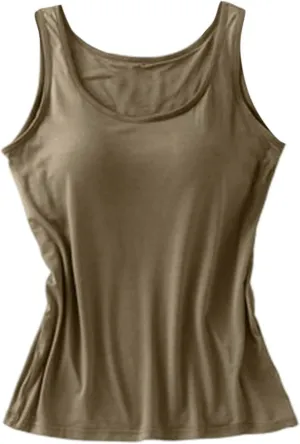 Womens Modal Built-in Bra Summer Basic Padded Yoga Shirt Shelf Bras Workout Camisole Casual Modal Undershirt