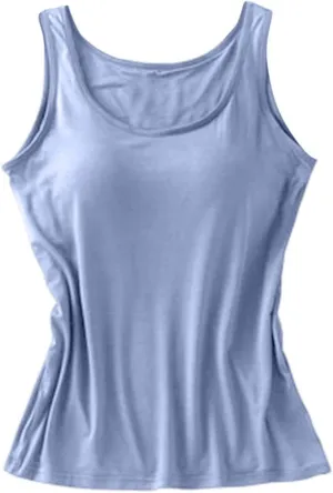 Womens Modal Built-in Bra Summer Basic Padded Yoga Shirt Shelf Bras Workout Camisole Casual Modal Undershirt
