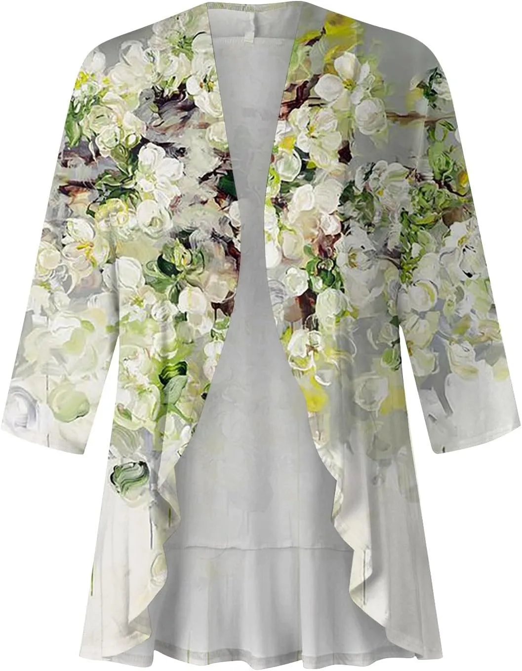 Womens Open Front Cardigan Lightweight Retro Print Cardigans 3/4 Sleeve Blouse Tops Coat Casual Duster Jackets