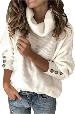 Womens Oversized Turtleneck Knitted Sweater Chunky Warm Cowl Neck Long Sleeve Winter Pullover Trendy Loose Tunic Tops