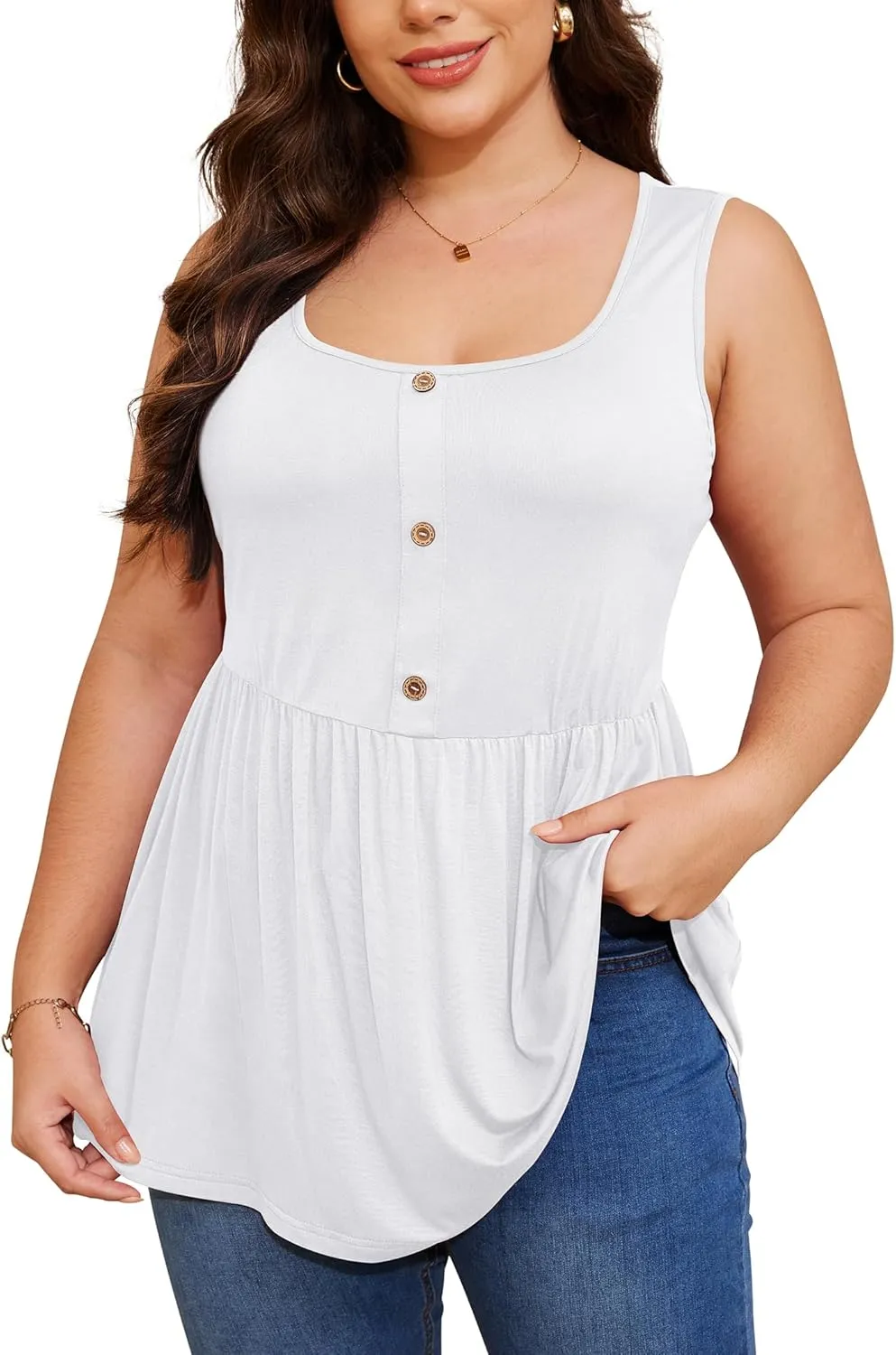 Womens Plus Size Summer Tank Tops Sleeveless Cute Flowy Babydoll T-Shirts Peplum Tunics