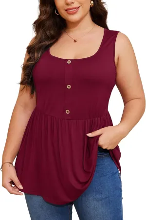Womens Plus Size Summer Tank Tops Sleeveless Cute Flowy Babydoll T-Shirts Peplum Tunics