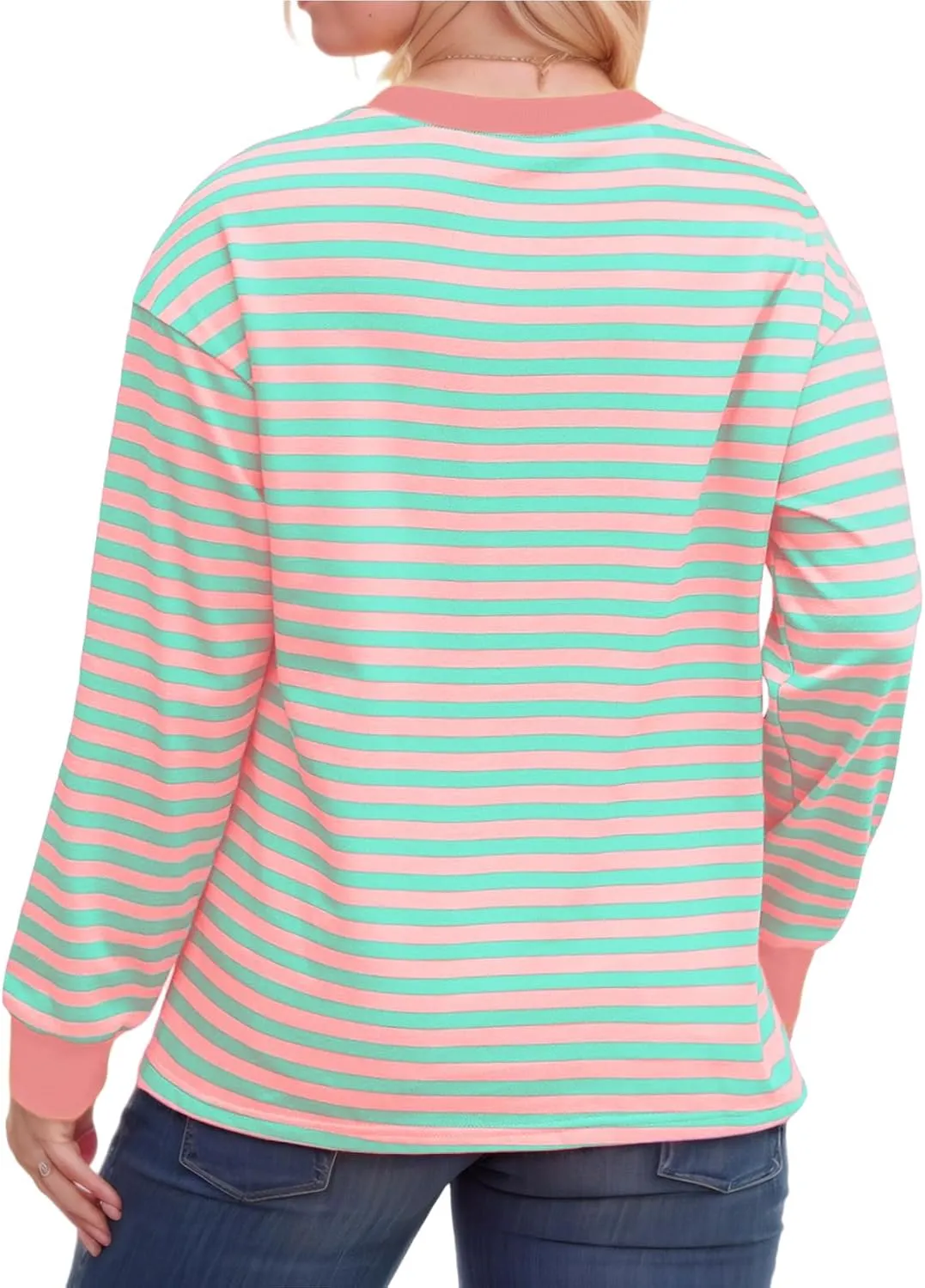 Womens-Plus-Size-Sweatshirts Trendy Striped Color Block Tops Casual Long Sleeve Shirts Cute Oversized Crewneck Tunics