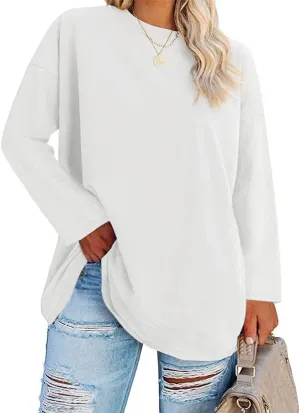 Women's Plus Size Tops Long Sleeve Crew Neck Oversized T Shirts Loose Casual Tunics