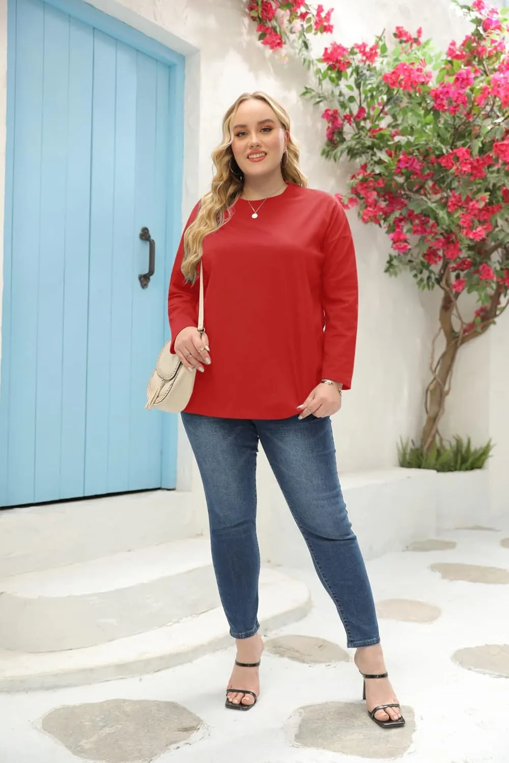 Women's Plus Size Tops Long Sleeve Crew Neck Oversized T Shirts Loose Casual Tunics
