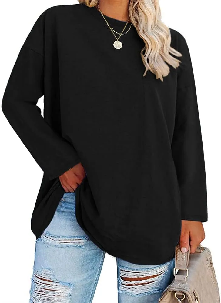 Women's Plus Size Tops Long Sleeve Crew Neck Oversized T Shirts Loose Casual Tunics