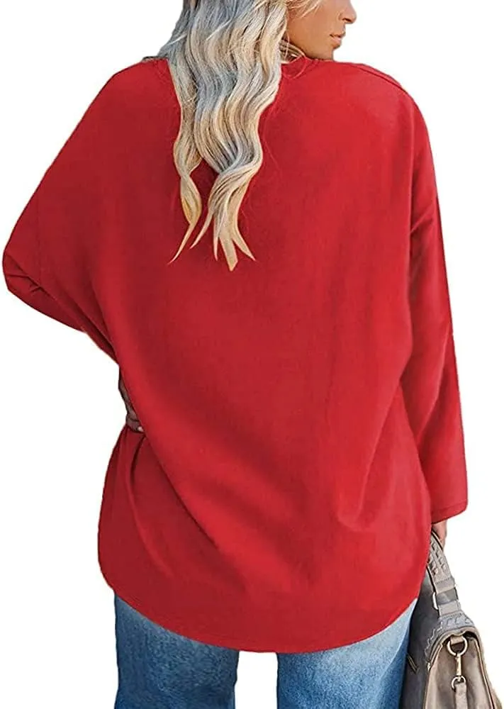 Women's Plus Size Tops Long Sleeve Crew Neck Oversized T Shirts Loose Casual Tunics