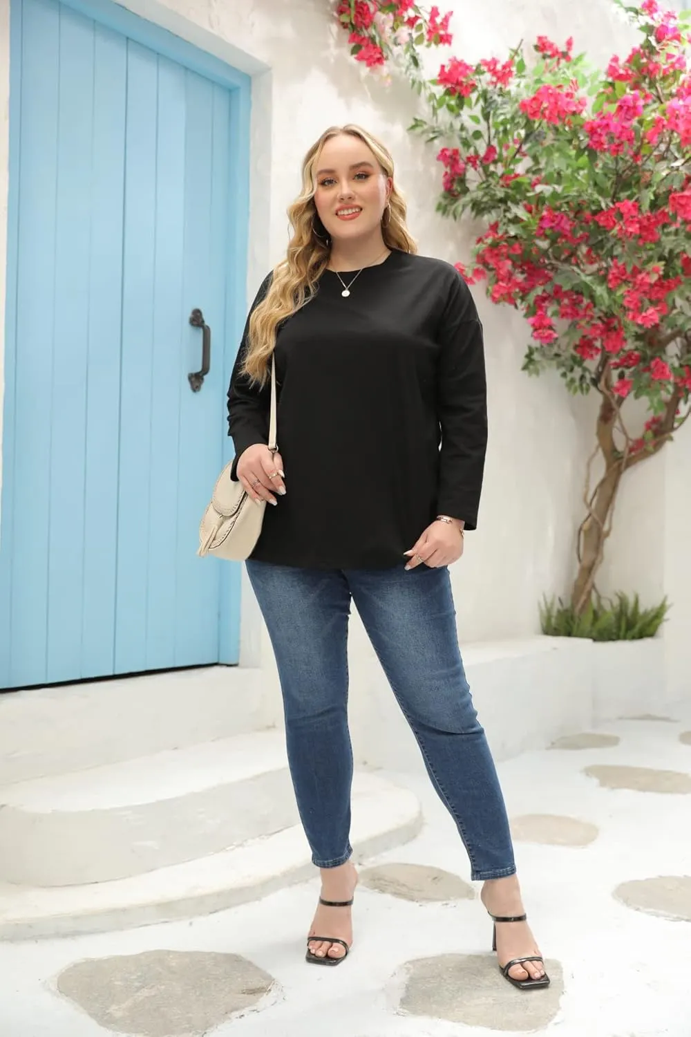Women's Plus Size Tops Long Sleeve Crew Neck Oversized T Shirts Loose Casual Tunics