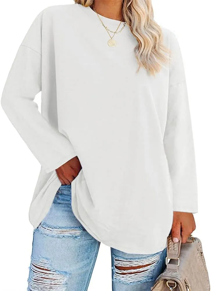 Women's Plus Size Tops Long Sleeve Crew Neck Oversized T Shirts Loose Casual Tunics