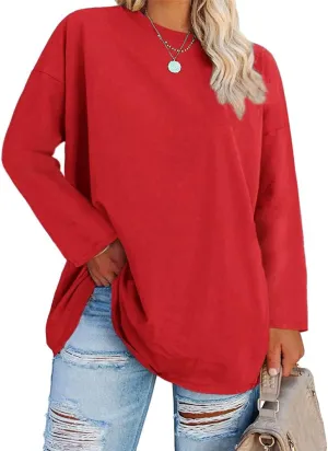 Women's Plus Size Tops Long Sleeve Crew Neck Oversized T Shirts Loose Casual Tunics