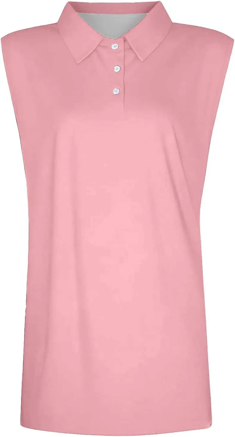 Womens Polo Shirts Summer Business Casual Work Tops Sleeveless Button Down Collared V Neck Golf Blouse T-Shirt