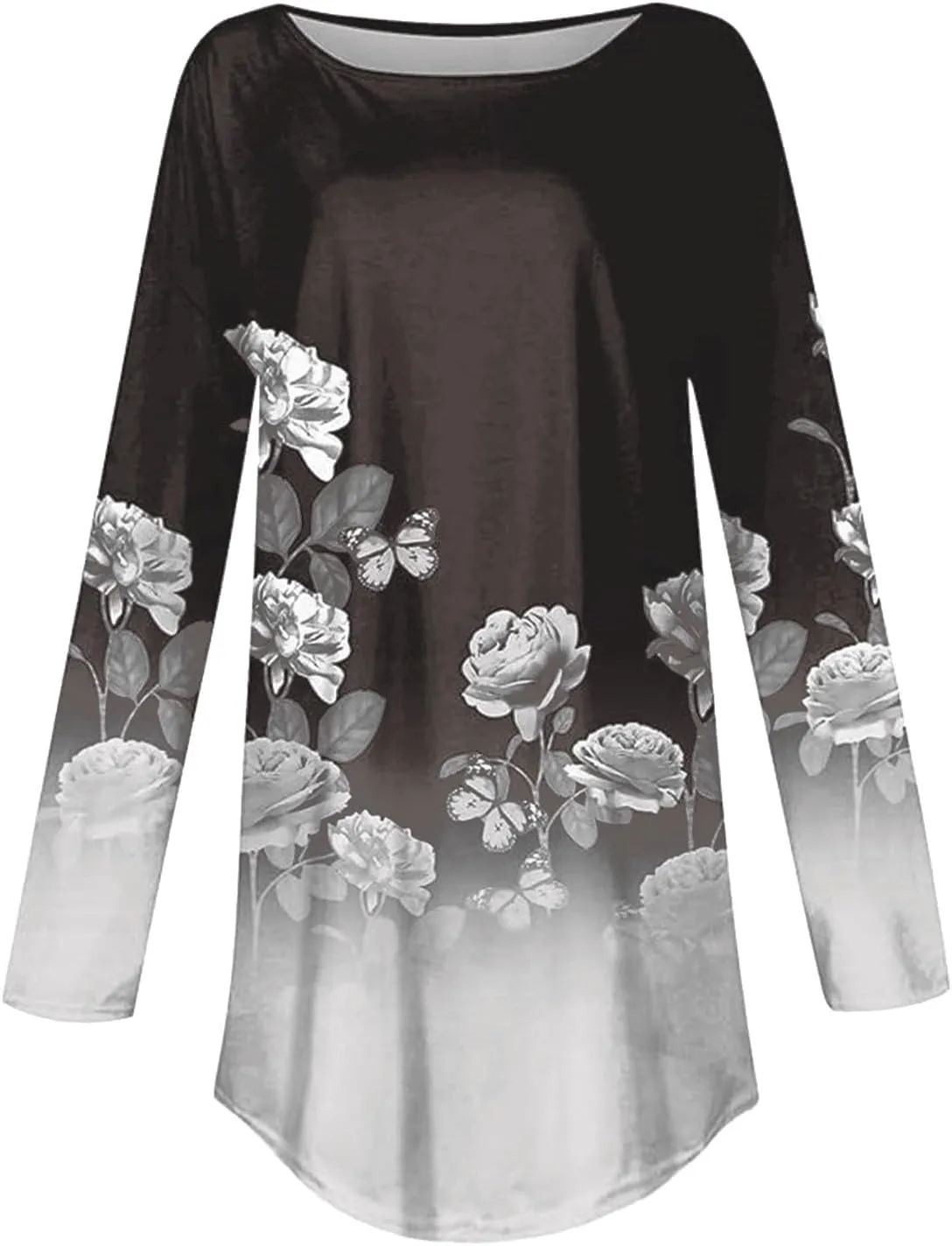 Women's Pullover Tunics Tops Casual Elegant Long Sleeve Oversized Printed Tee Shirts Fashion Crewneck Graphic Blouse