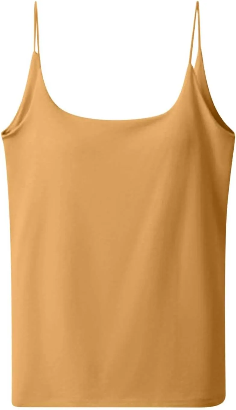 Womens Ribbed Cami Tank Tops with Built in Bra Summer Spaghetti Strap Padded Camisoles Casual Shelf Bras Undershirts