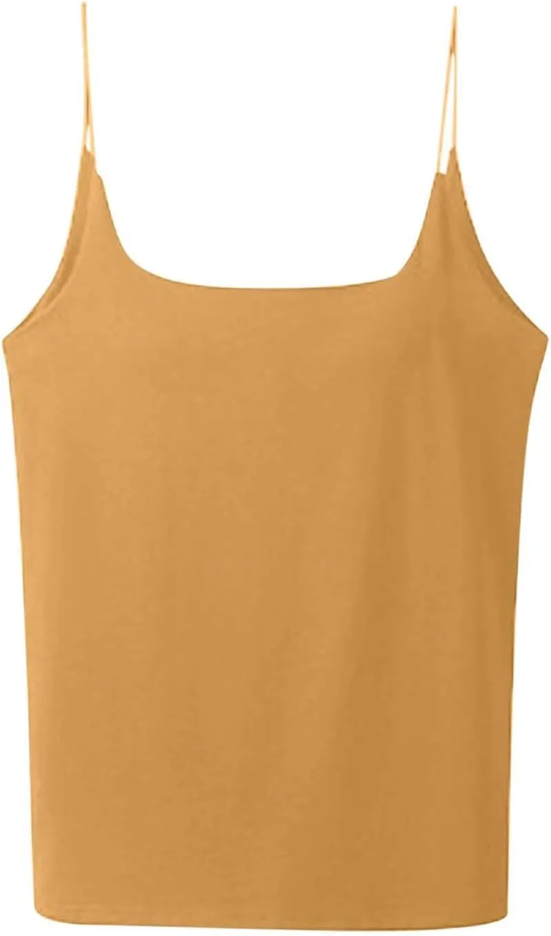 Womens Ribbed Cami Tank Tops with Built in Bra Summer Spaghetti Strap Padded Camisoles Casual Shelf Bras Undershirts