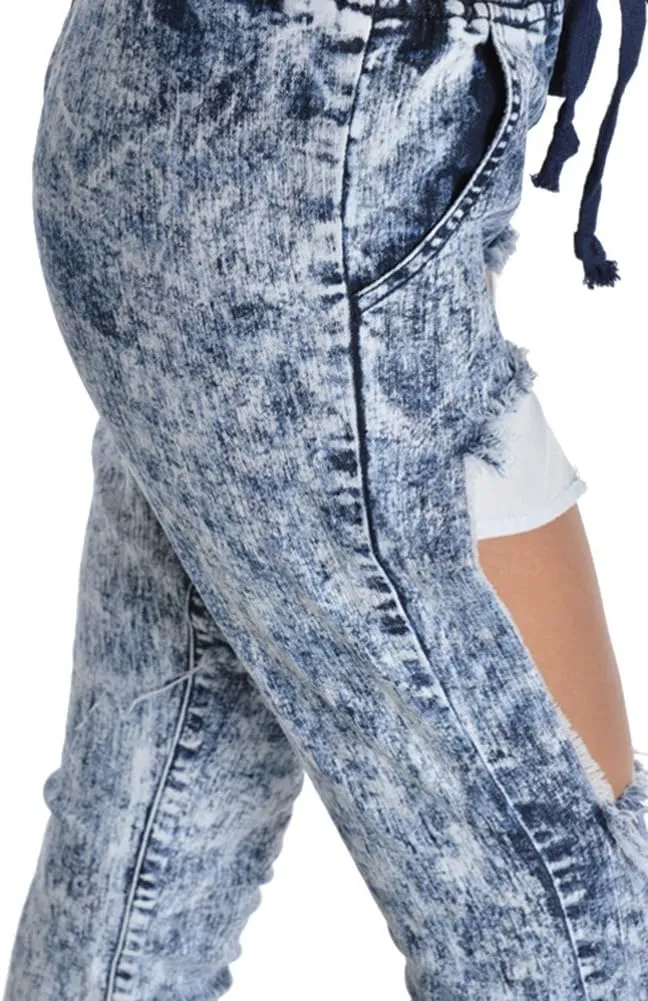 Women's Ripped Knee Skinny Fit Denim Bottoms