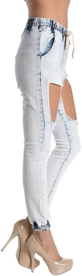 Women's Ripped Knee Skinny Fit Denim Bottoms