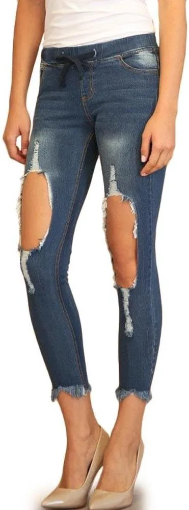 Women's Ripped Knee Skinny Fit Denim Bottoms