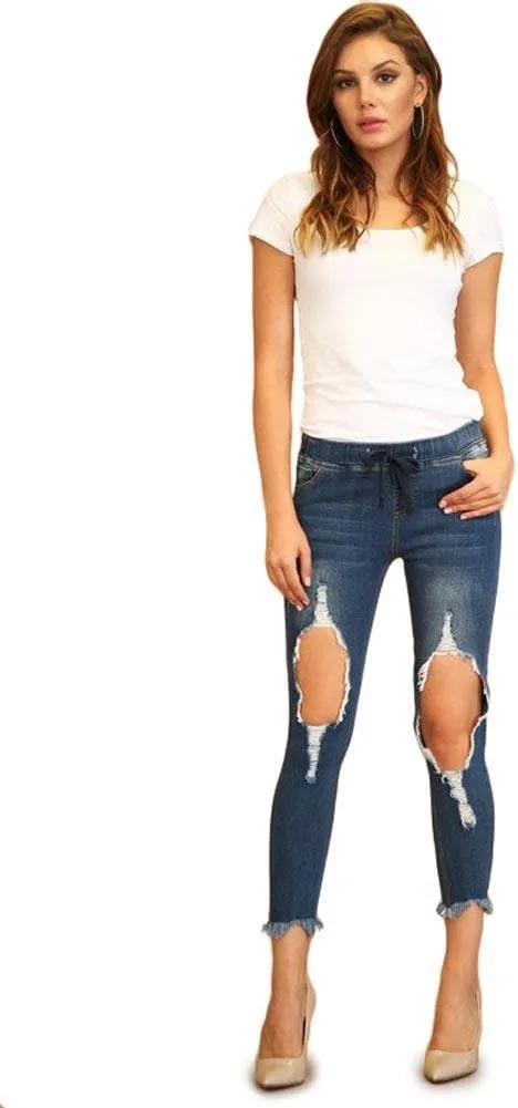 Women's Ripped Knee Skinny Fit Denim Bottoms