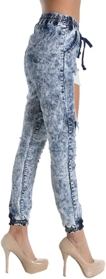 Women's Ripped Knee Skinny Fit Denim Bottoms