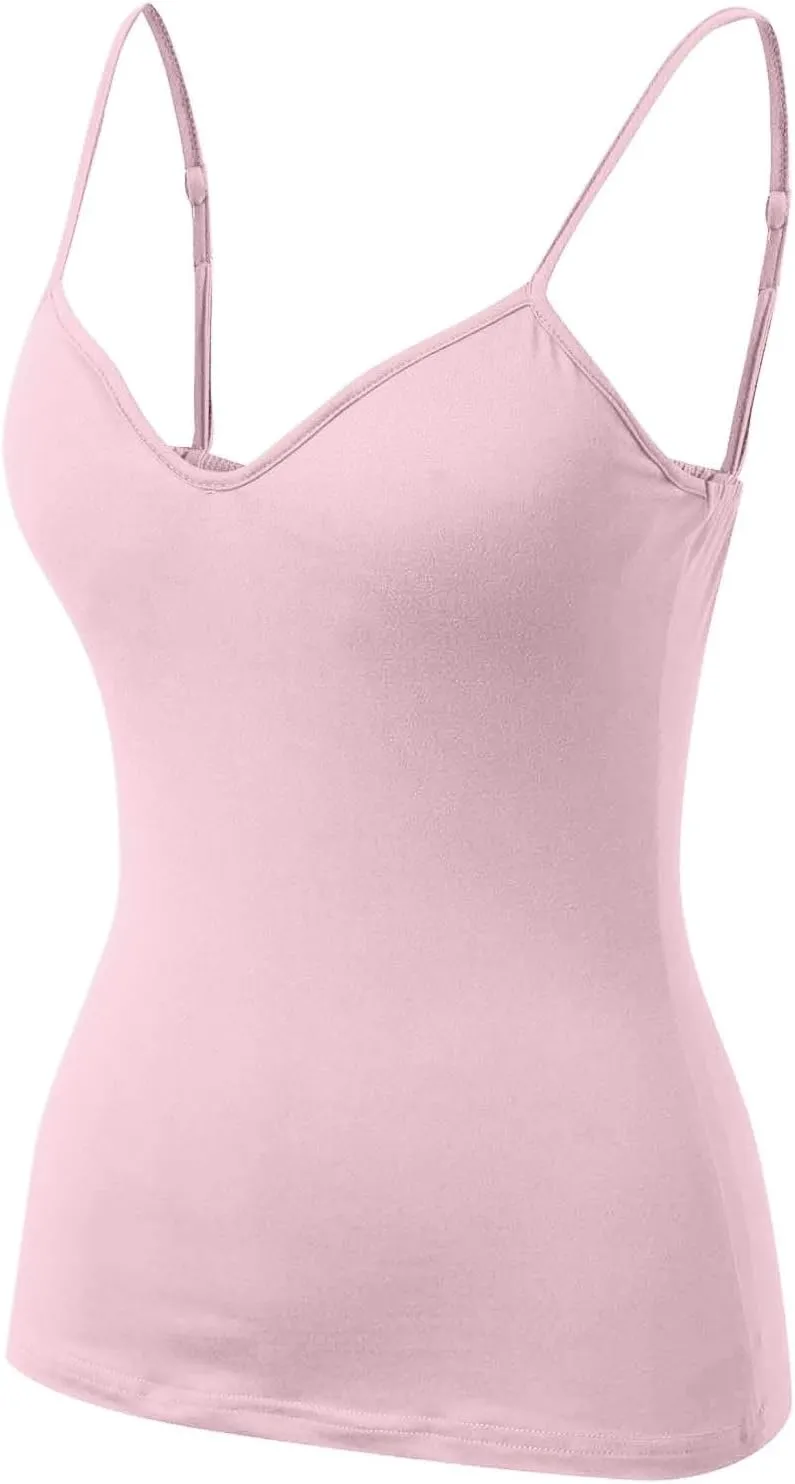 Women's Shelf Bra Camisoles Tops Spaghetti Strap Cami Tank Seamless Cotton Layering Undershirts