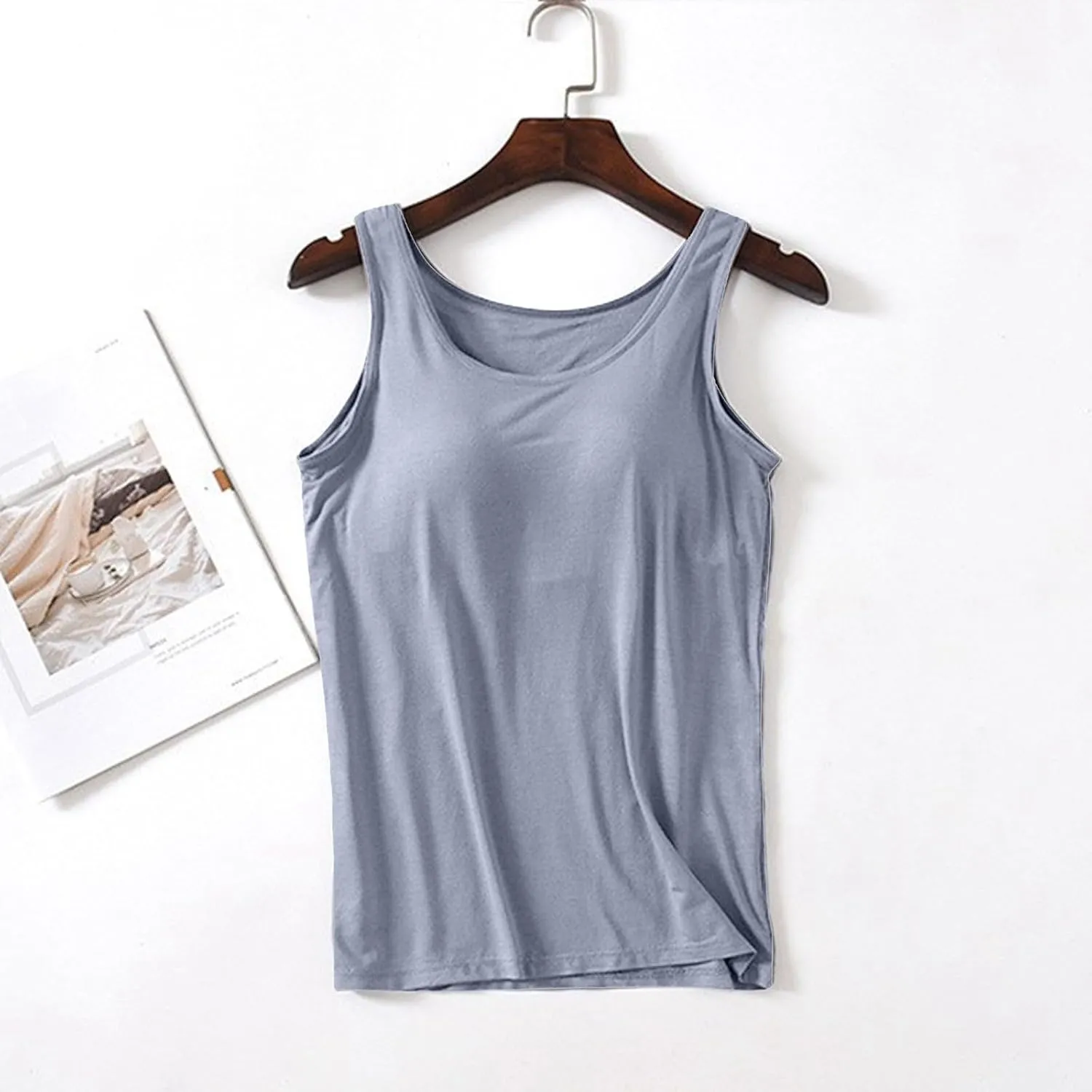 Women's Shelf Bra Tank Top Adjustable Strap Seamless Camisoles Yoga Shirts Cotton Undershirt