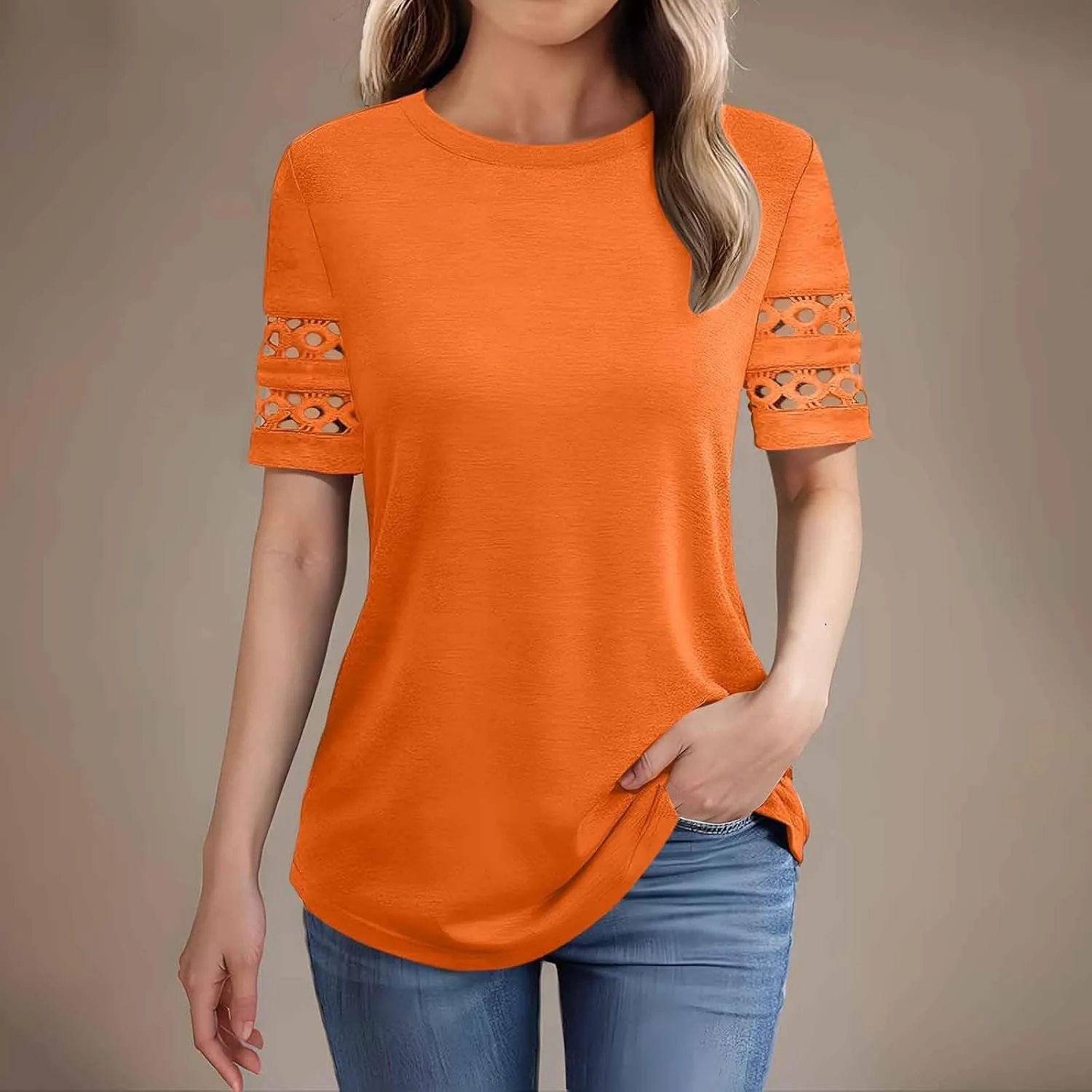 Women's Short Sleeve Dressy Tops Lace Summer Tops 2025 Spring Trendy Casual T-Shirts Cute Work Outfits Blouses