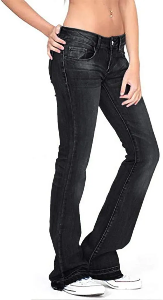Womens Skinny Bell Bottom Jeans Ripped High Waisted Classic Totally Shaping Slim Fit Fitted Denim Pants