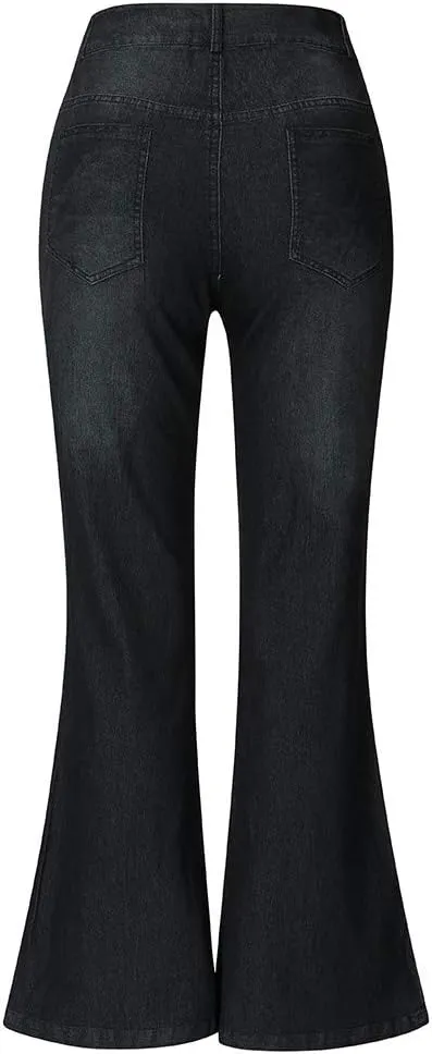 Womens Skinny Bell Bottom Jeans Ripped High Waisted Classic Totally Shaping Slim Fit Fitted Denim Pants