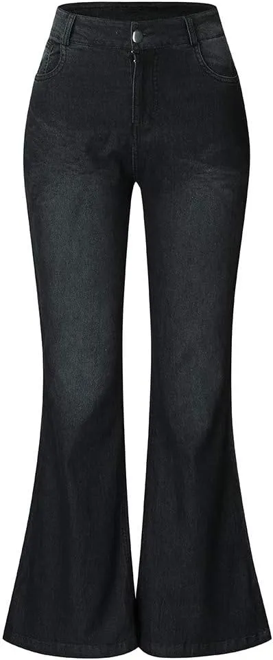 Womens Skinny Bell Bottom Jeans Ripped High Waisted Classic Totally Shaping Slim Fit Fitted Denim Pants