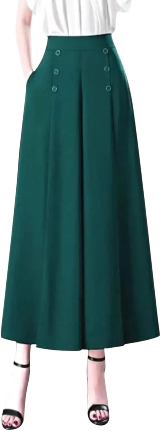 Women's Solid Flowy High Waist Pleade Cropped Trousers Cotton Lightweihgt Straight Plus Size Casual Business Pants