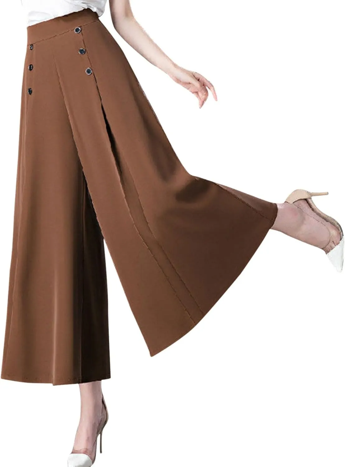 Women's Solid Flowy High Waist Pleade Cropped Trousers Cotton Lightweihgt Straight Plus Size Casual Business Pants