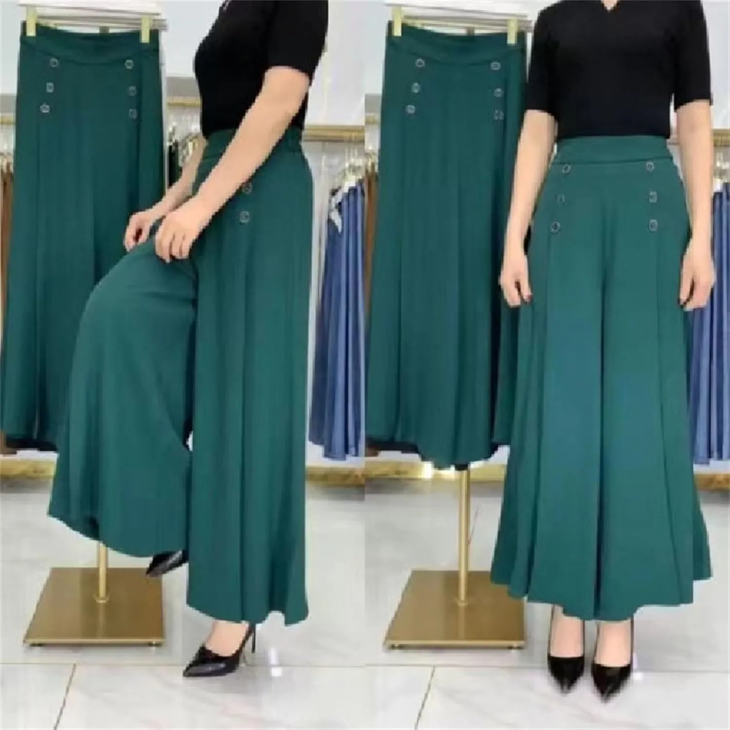 Women's Solid Flowy High Waist Pleade Cropped Trousers Cotton Lightweihgt Straight Plus Size Casual Business Pants