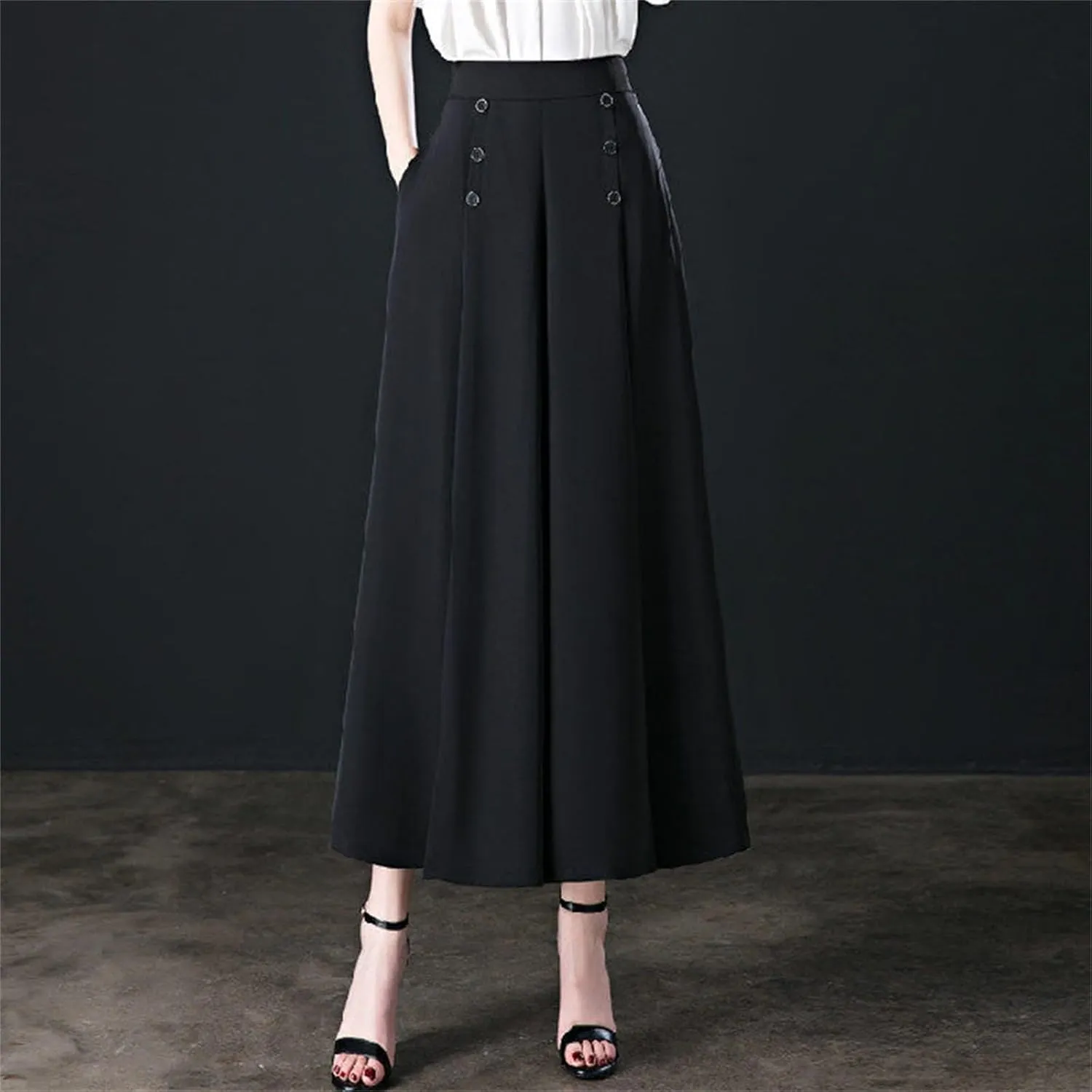Women's Solid Flowy High Waist Pleade Cropped Trousers Cotton Lightweihgt Straight Plus Size Casual Business Pants