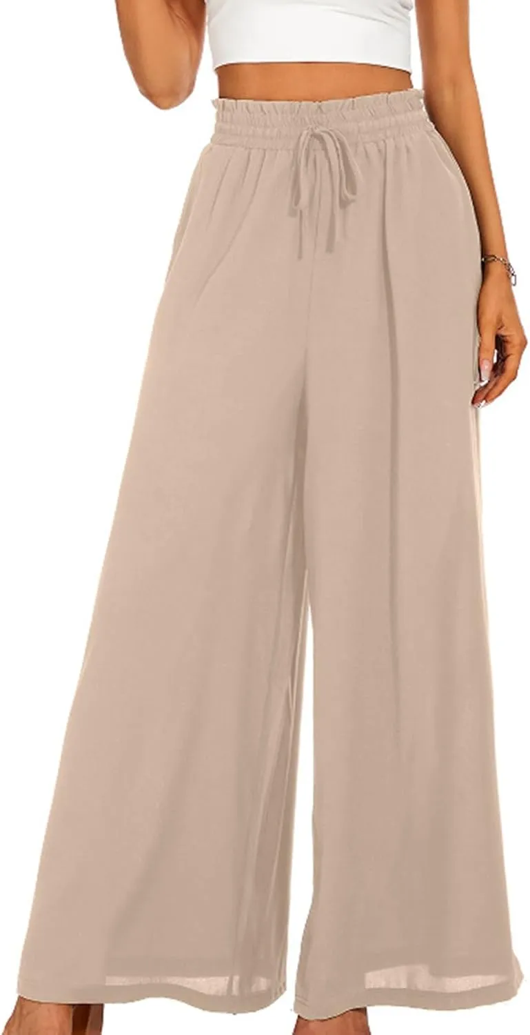 Women's Solid Flowy High Waist Yoga Trousers 2023 Elegant Soft Comfy Lightweight Plus Size Baggy Pants