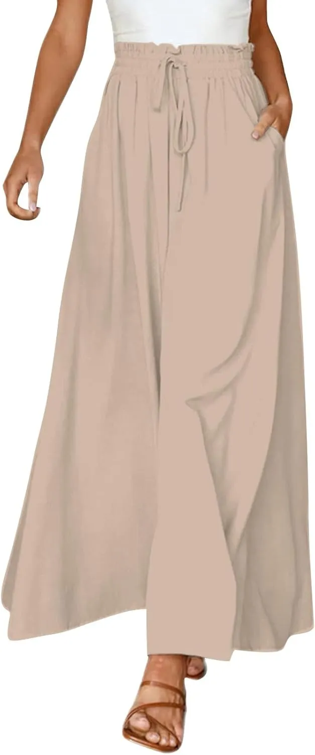 Women's Solid Flowy High Waist Yoga Trousers 2023 Elegant Soft Comfy Lightweight Plus Size Baggy Pants