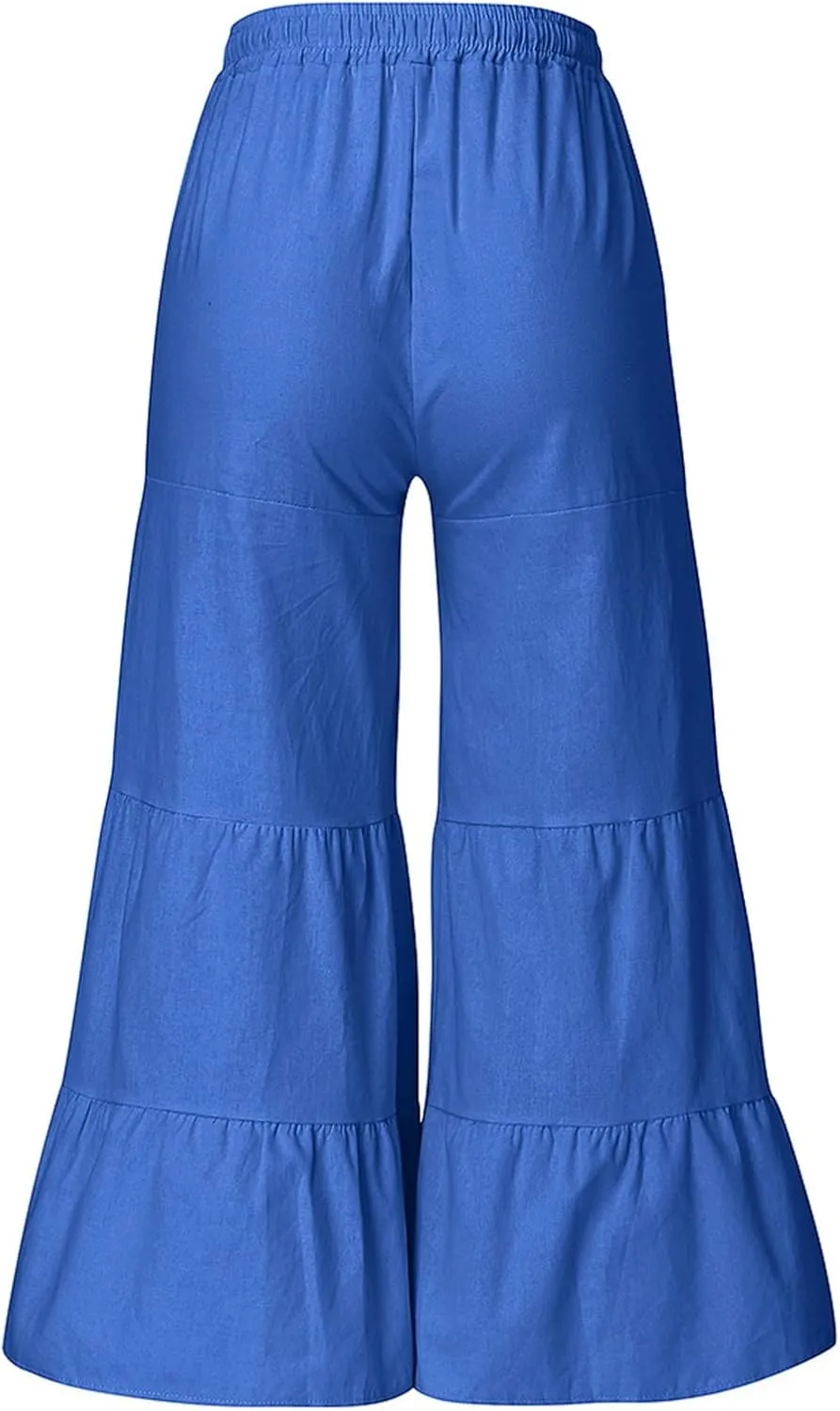 Women's Solid Trendy High Waist Drawstring Pants with Pockets for Summer Beach Vacation Plus Size Baggy Yoga Pants