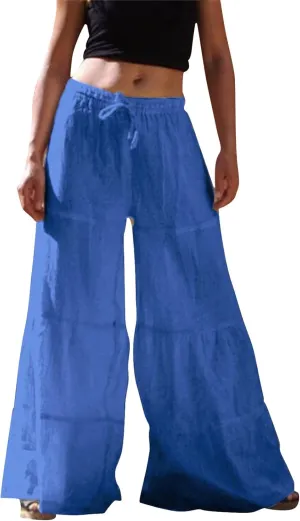 Women's Solid Trendy High Waist Drawstring Pants with Pockets for Summer Beach Vacation Plus Size Baggy Yoga Pants