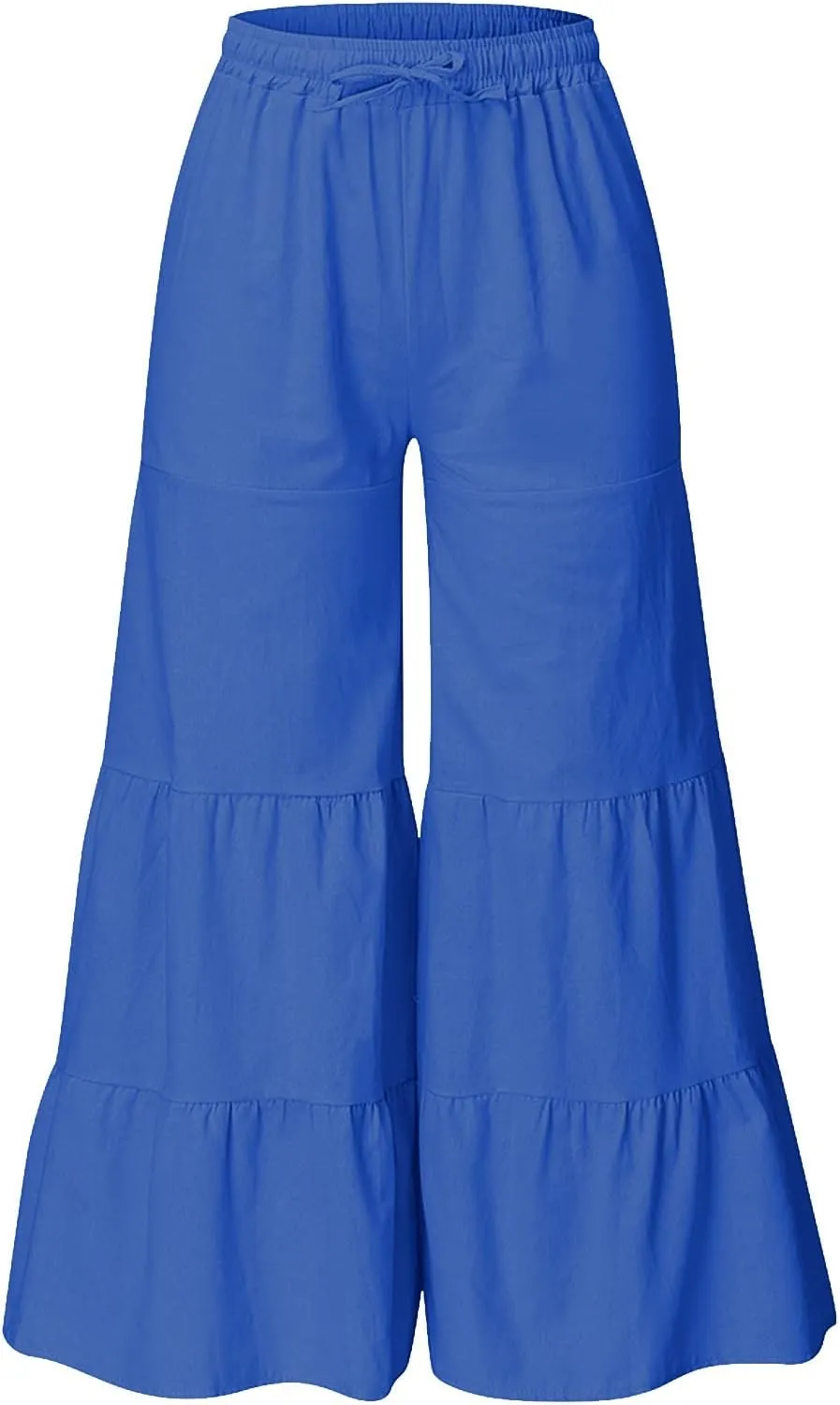 Women's Solid Trendy High Waist Drawstring Pants with Pockets for Summer Beach Vacation Plus Size Baggy Yoga Pants
