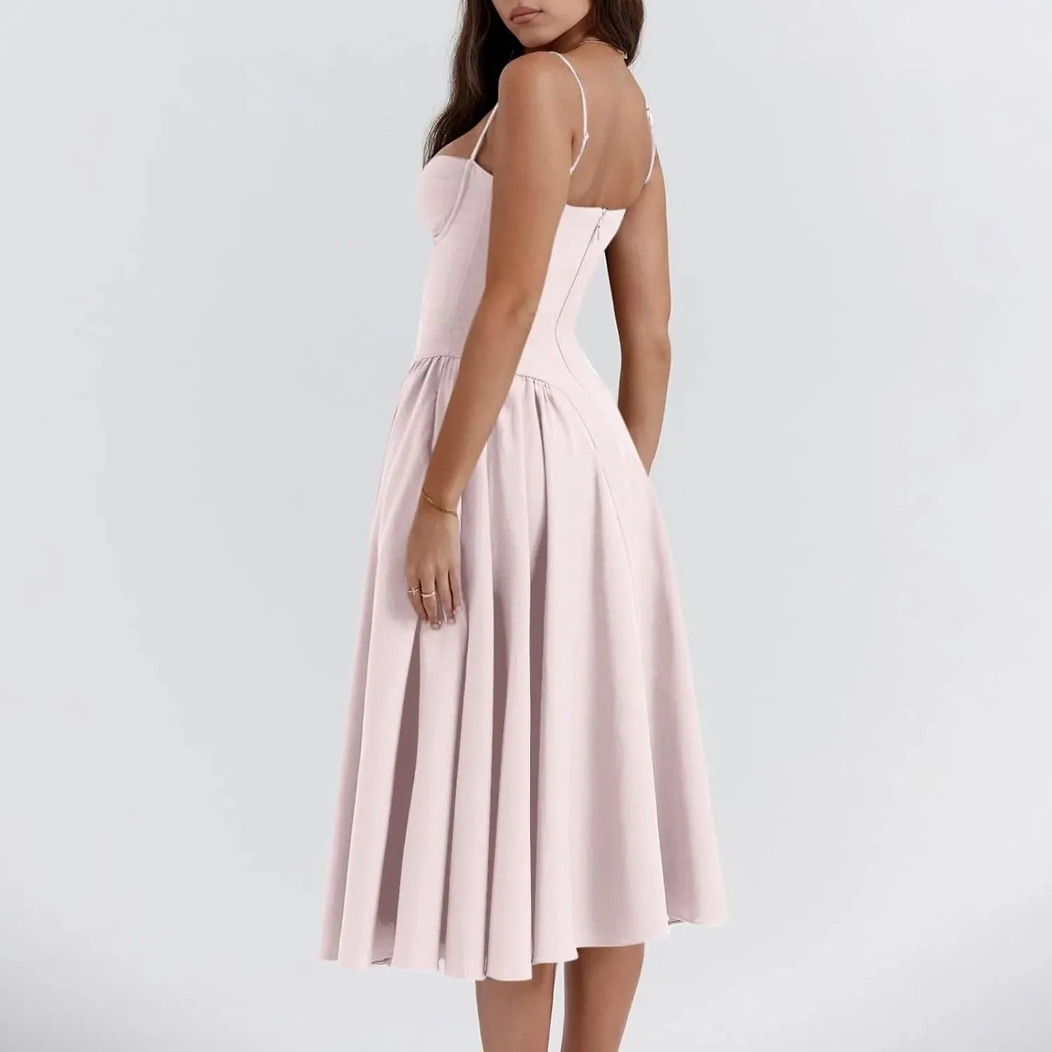 Women's Spaghetti Strap Dresses Elegant Slim Backless Midi Dress Solid Suspender Summer Party Evening Robes Bodycon