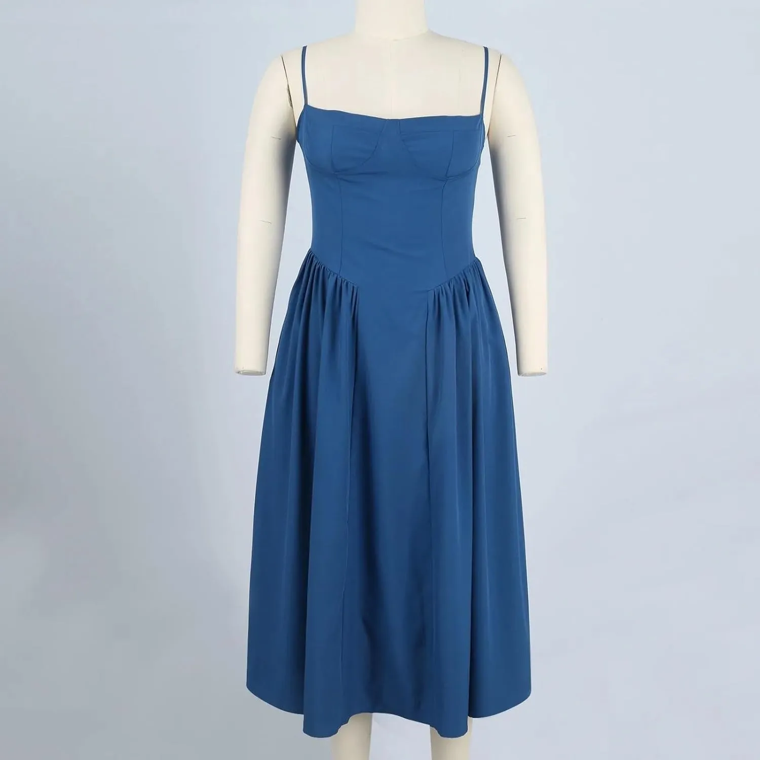Women's Spaghetti Strap Dresses Elegant Slim Backless Midi Dress Solid Suspender Summer Party Evening Robes Bodycon