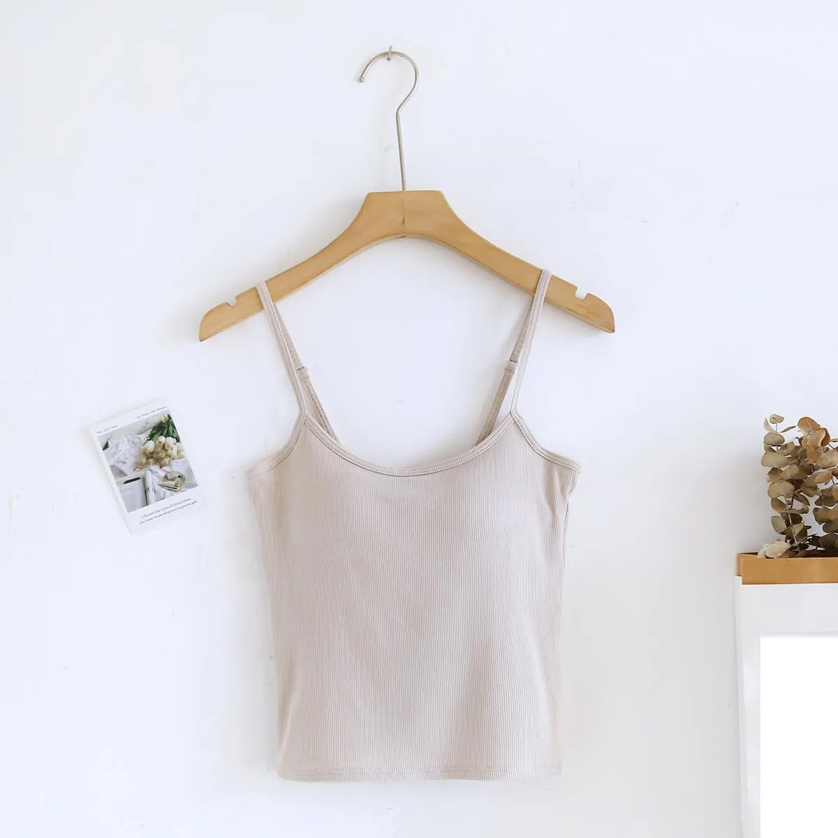 Womens Spaghetti Strap Tank Top Solid Color Smooth Soft High Elastic Crop Tanks Trending Racerback Undershirts