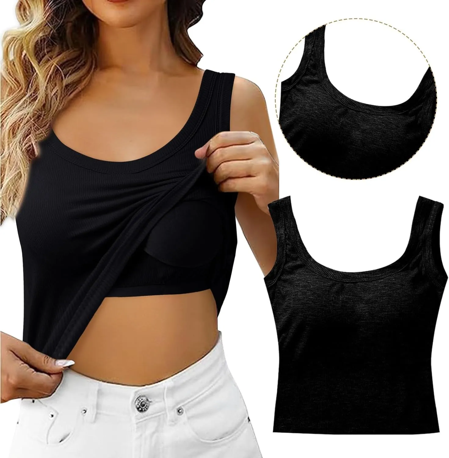 Women's Sports Camisoles Built-in Bra Yoga Tops with Spaghetti Straps & Padded Support Sleeveless Workout Tanks