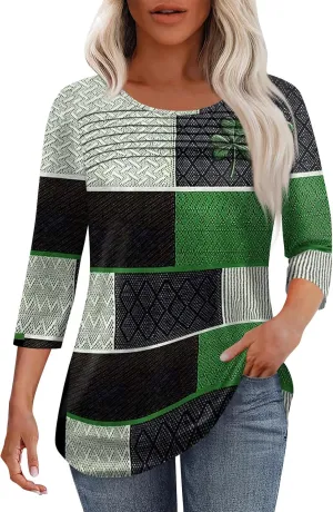 Womens St. Patrick's Day Shirts 3/4 Sleeve St. Patricks Day Shirts for Women Green,Tunic Tops to Wear with Tunics
