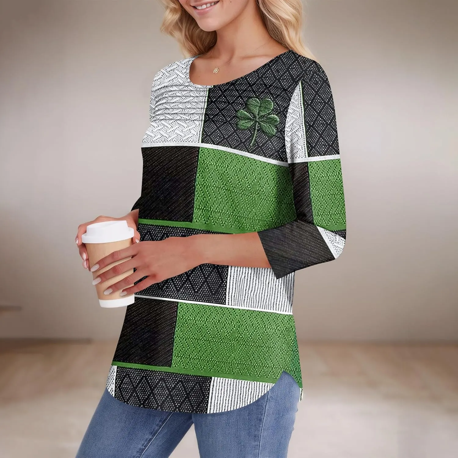 Womens St. Patrick's Day Shirts 3/4 Sleeve St. Patricks Day Shirts for Women Green,Tunic Tops to Wear with Tunics