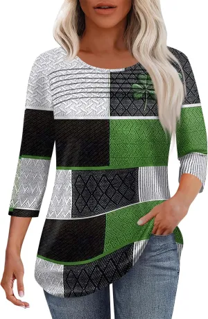 Womens St. Patrick's Day Shirts 3/4 Sleeve St. Patricks Day Shirts for Women Green,Tunic Tops to Wear with Tunics