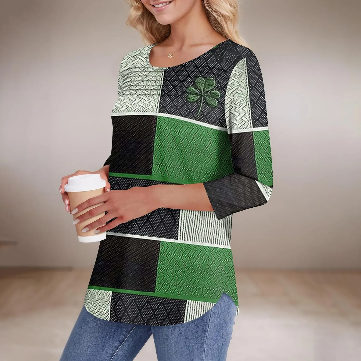 Womens St. Patrick's Day Shirts 3/4 Sleeve St. Patricks Day Shirts for Women Green,Tunic Tops to Wear with Tunics
