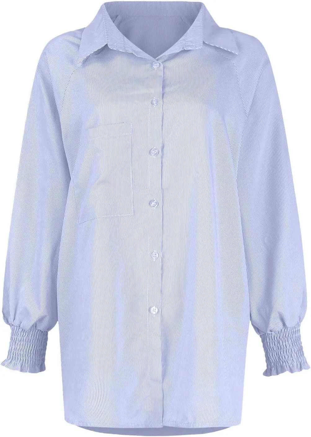 Women's Striped Button Down Shirts Puff Sleeve Oversized Blouses Boyfriends Loose Tunics Business Work Tops